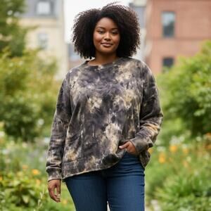 Cynthia Ashby Sweater Asymmetrical Tie Dye Brown Tan Lagenlook Boxy OSFA